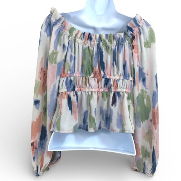 Sofia Jeans by Sofia Vergara Women’s Square Neck Peplum Top with Long Sleeves XS - Picture 3 of 11